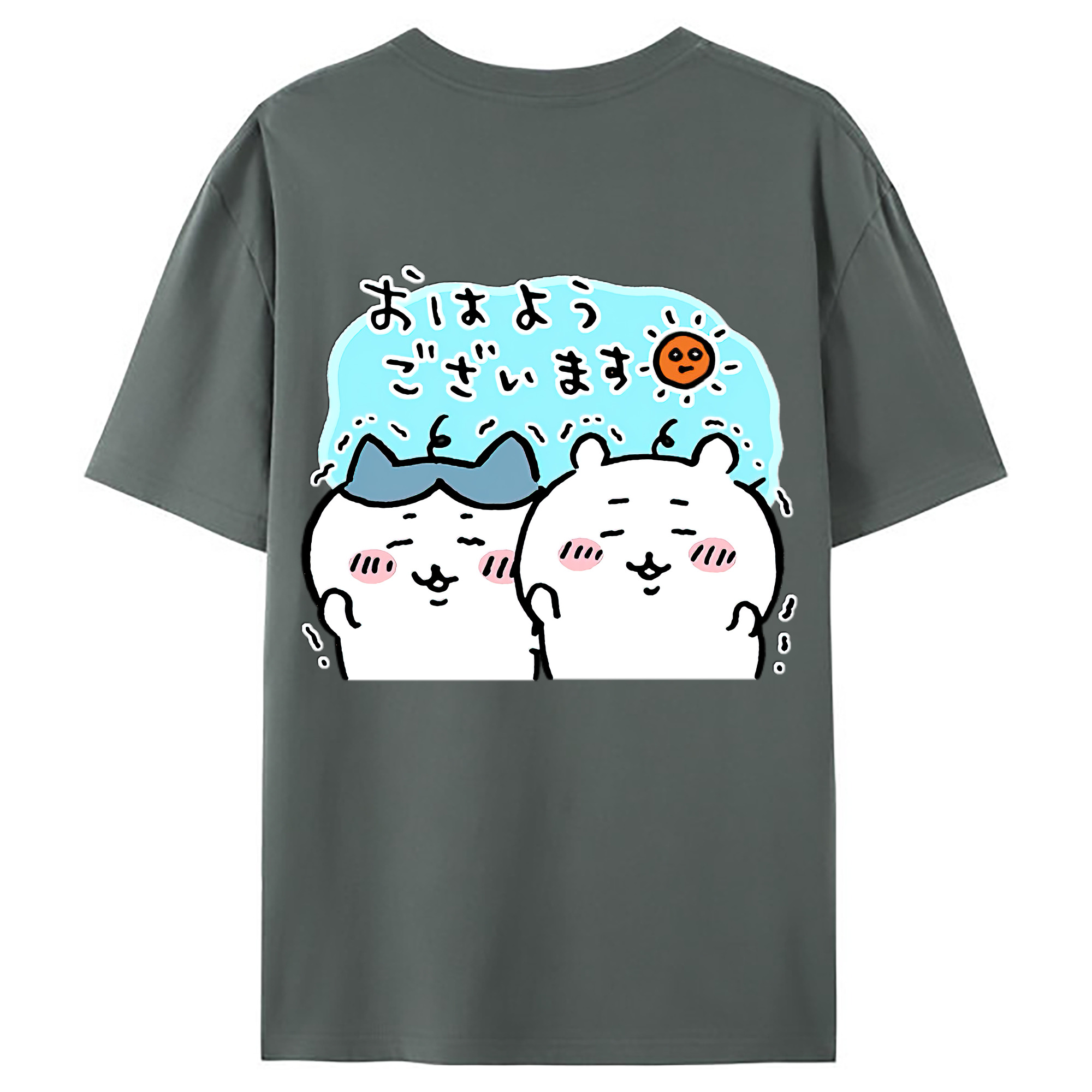 （画像用） ちいかわ ハチワレ Chii-kawa hachiware 綿100％ メンズ半袖Tシャツ（バックプリント） 通気性